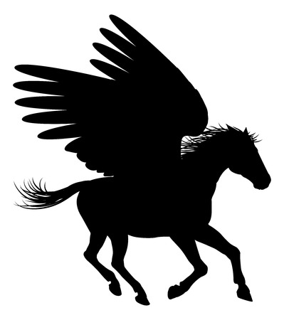 Pegasus mythical winged horse in Silhouetteのイラスト素材