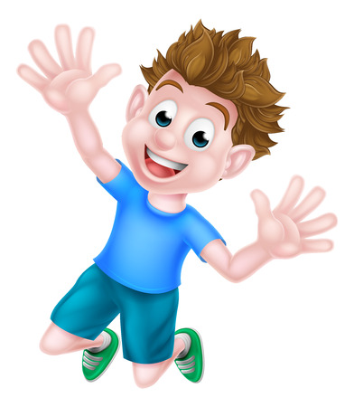 A happy cartoon boy child jumping for joy.のイラスト素材