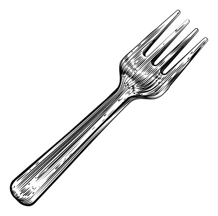 An original illustration of a fork in a vintage woodcut or woodblock styleのイラスト素材