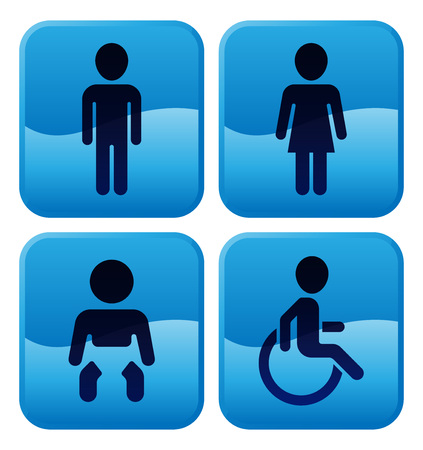 Toilet or restroom signs for, male and female, baby changing room and accessibleのイラスト素材