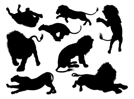 Lion silhouettes. A set of male and female lions in silhouetteのイラスト素材