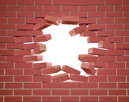 Breaking through a brick wall with a holeのイラスト素材