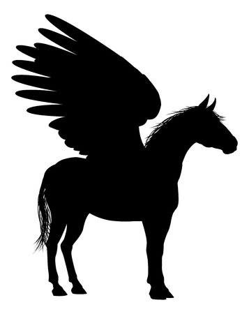 Pegasus mythical winged horse in Silhouetteのイラスト素材