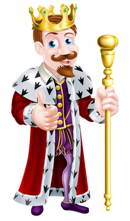 Cute bearded king cartoon man with sceptre giving a thumbs upのイラスト素材