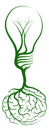 A tree growing in the shape of a lightbulb from brain shaped roots. Could be a concept for ideas or innovationのイラスト素材