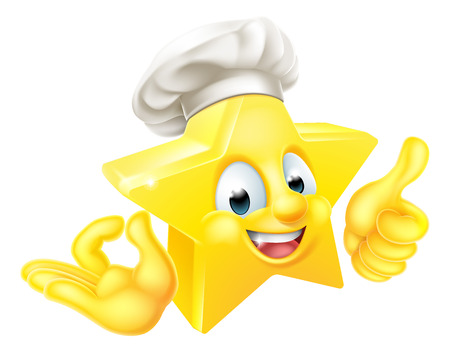 Cartoon star chef emoji emoticon mascot character doing a perfect hand sign and giving a thumbs upのイラスト素材