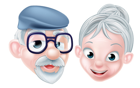 Cartoon character elderly couple senior citizen pensioner grandparents OAP older couple man and womanのイラスト素材