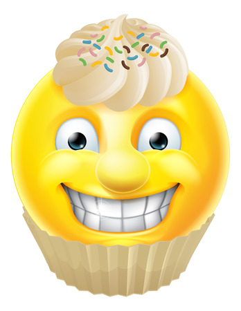 A cartoon cake emoji emoticon smiley face characterのイラスト素材