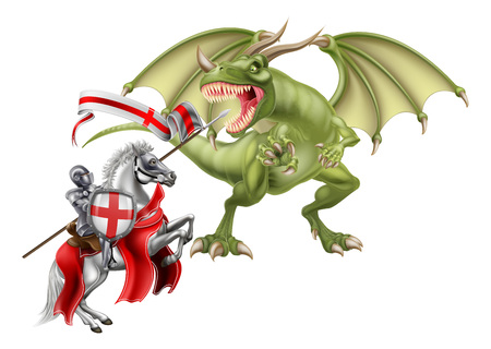 An illustration of St George patron Saint of England fighting the dragonのイラスト素材