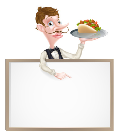 An Illustration of a Cartoon Kebab Waiter Signのイラスト素材