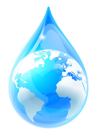 A conceptual illustration of a water or rain drop droplet with a world earth globe insideのイラスト素材