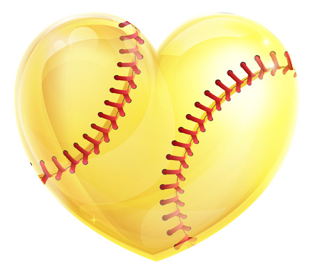 A heart shaped yellow softball ball concept for a love of the game of softballのイラスト素材
