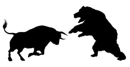 A bear versus a bull standing for the bears versus bulls financial stock market metaphorのイラスト素材