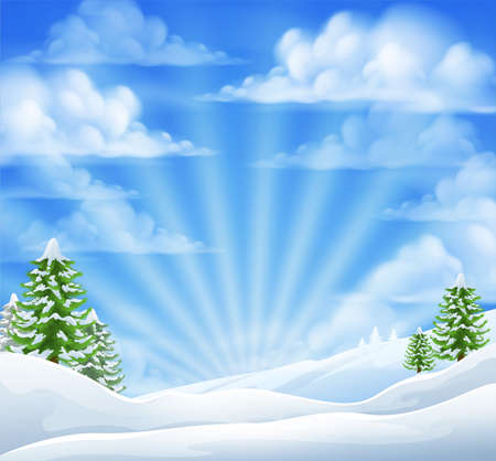 Christmas snow winter wonderland landscape background sceneのイラスト素材
