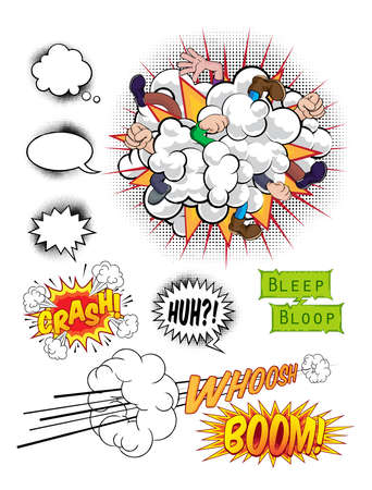 Comic book pop art graphic design elements, speech bubbles and sound effectsのイラスト素材