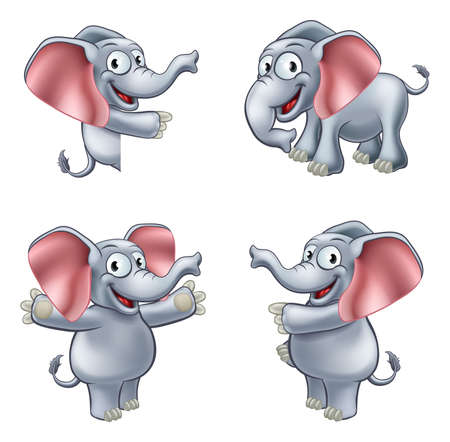 A friendly elephant cartoon mascot character in various posesのイラスト素材