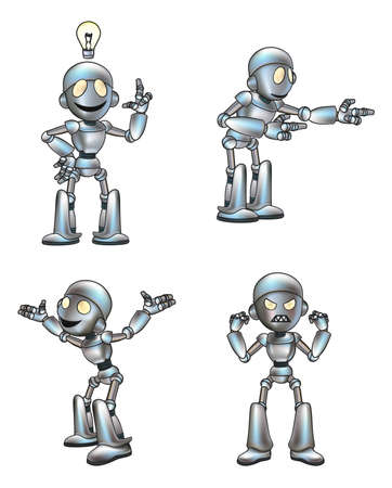 A cute cartoon robot mascot in various posesのイラスト素材