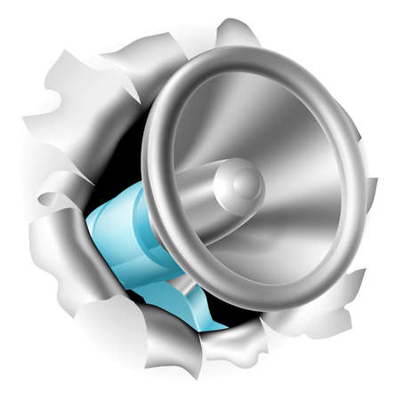 An illustration of a megaphone bursting through the backgroundのイラスト素材