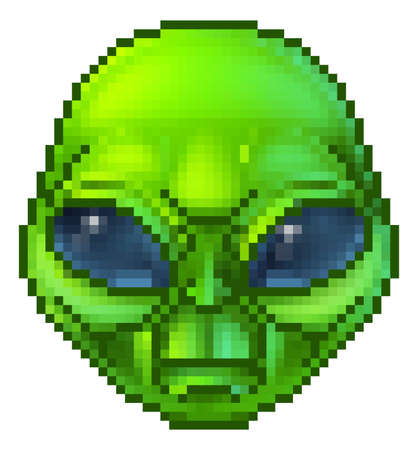 Pixel art green cartoon alien characterのイラスト素材