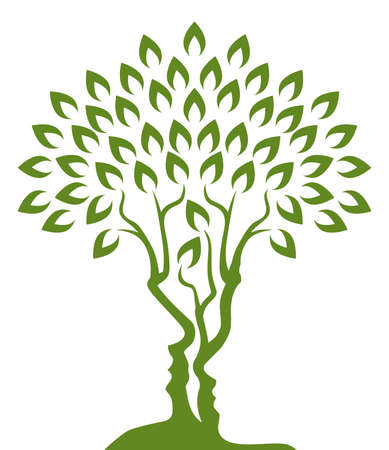 Tree optical illusion formed from a man and womans faces concept designのイラスト素材
