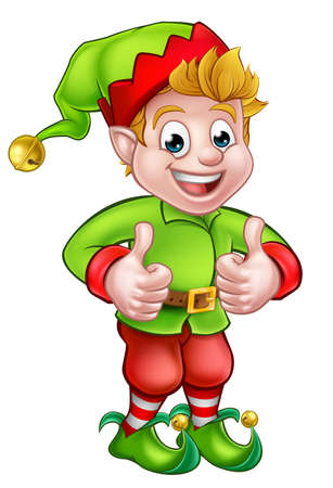 A cute cartoon Christmas elf giving a thumbs upのイラスト素材