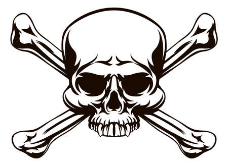 A skull and cross bones drawing like a pirates jolly roger or danger signのイラスト素材