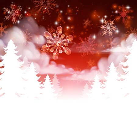 Winter trees snowscape Christmas scene snow background. Fades to white at the bottom for easy use as border design or header.のイラスト素材