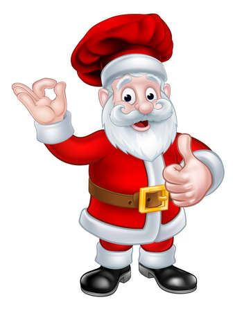 Santa Christmas Chef cartoon character giving a thumbs up and perfect delicious signのイラスト素材