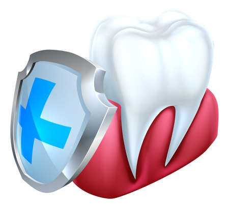 A medical dental illustration of a tooth and gum being protected by a shieldのイラスト素材