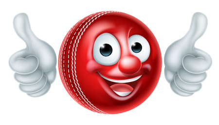 A cartoon cricket ball man mascot cartoon sports character giving a thumbs upのイラスト素材
