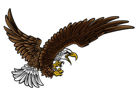 A bald or American eagle swooping in profile with claws or talons outstretchedのイラスト素材
