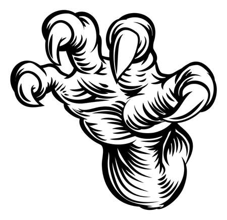 A claw, talon or monster hand design in a vintage woodcut styleのイラスト素材