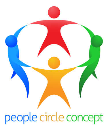 A team of four people in a circle teamwork icon conceptのイラスト素材