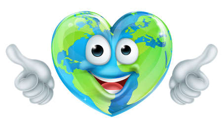 A world earth day thumbs up mascot heart shaped globe cartoon characterのイラスト素材