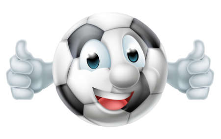 A happy cartoon football soccer ball man mascot character doing a double thumbs upのイラスト素材