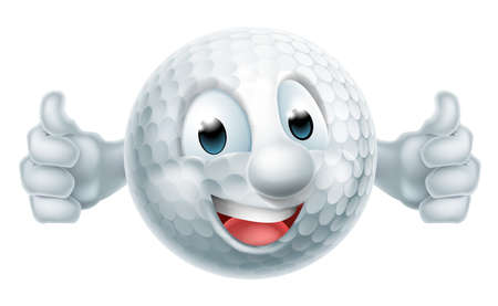 A happy cartoon golf ball man mascot character doing a double thumbs upのイラスト素材