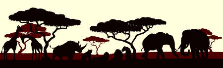 An African safari animal silhouette scene landscapeのイラスト素材