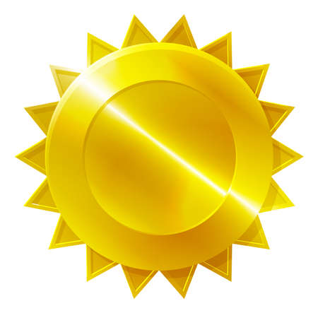 A gold medal award icon with star shaped border with room for text in the centreのイラスト素材