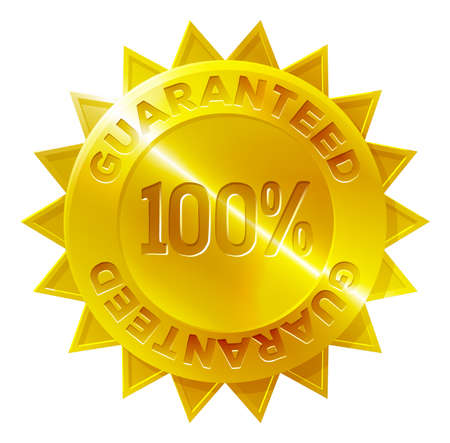A gold medal 100 percent guaranteed shop icon with star shaped borderのイラスト素材