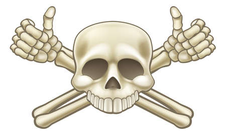 A cartoon Halloween pirate skull and crossbones giving a thumbs upのイラスト素材