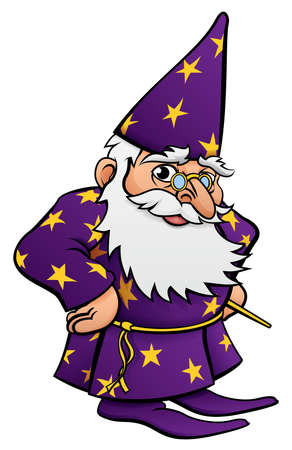 A cute wizard mascot cartoon character looking over his glassesのイラスト素材