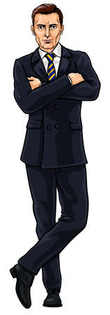 A handsome business man in a suit standing with arms foldedのイラスト素材