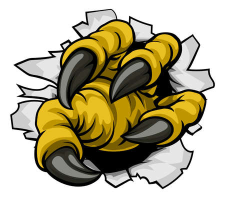 A cartoon eagle bird claw ripping or tearing through a hole in the backgroundのイラスト素材