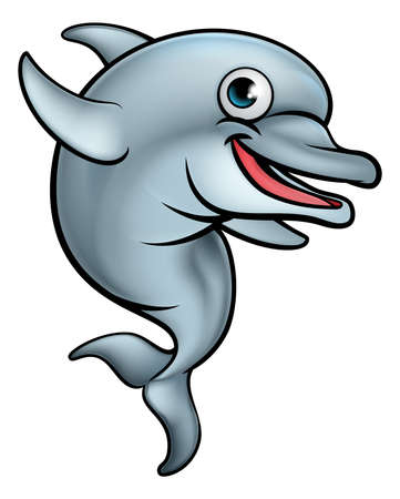 A dolphin cartoon character jumping out of the waterのイラスト素材