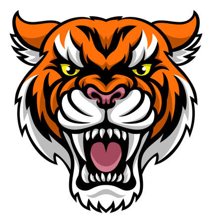An angry looking tiger mascot animal characterのイラスト素材