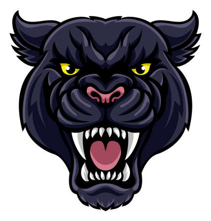 An angry looking black panther mascot animal characterのイラスト素材