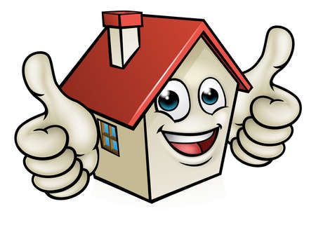 A house cartoon mascot character giving a double thumbs upのイラスト素材
