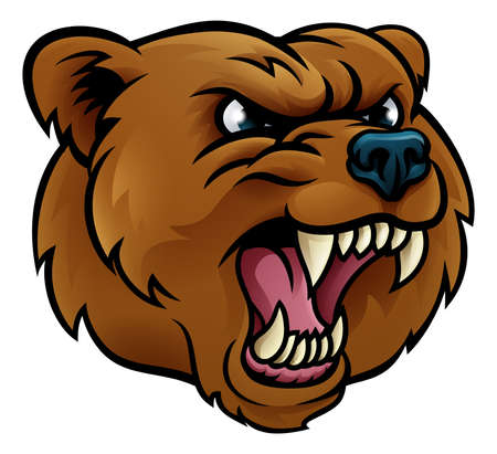 Bear grizzly angry sports mascot cartoon character face.のイラスト素材