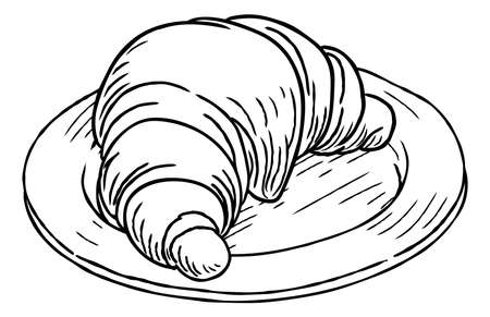 A croissant French pastry hand draw in a retro vintage woodcut engraved or etched style.のイラスト素材