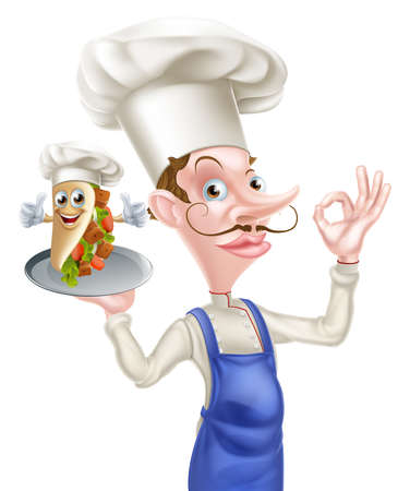 An Illustration of a Cartoon Chef Perfect Kebab Mascotのイラスト素材